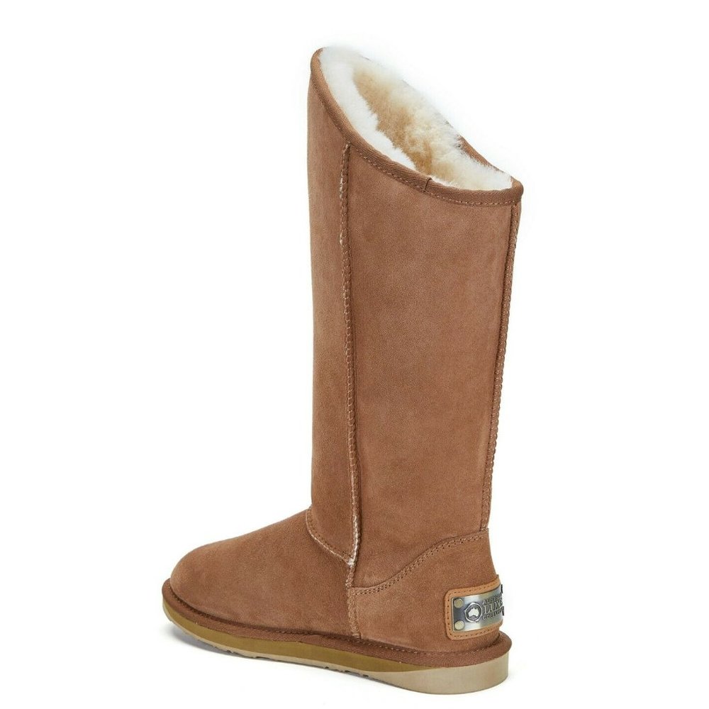 AUSTRALIA LUXE COLLECTIVE 5 6 CHESTNUT SUEDE "COSY TALL" SHEEPSKIN BOOTS